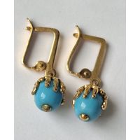 Серьги СССР,  70-е годы. Позолота. Клеймо