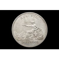 5 франков 1863 г. Швейцария, Констант Форнерод. "Стрелковый фестиваль в Ла-Шо-де-Фон". Штемпельный блеск, редкая!