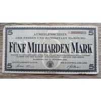 Werty71 Германия 5 миллиардов марок 1923 банкнота Гроссгельд г Гамбург Редкая