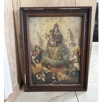 Старинная литография Дева Мария Кармельская