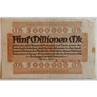 Германия 5000000 марок 1923 г Дортмунд (Dortmund) 1061f, XF, ТИСНЕНАЯ ПЕЧАТЬ, В/З