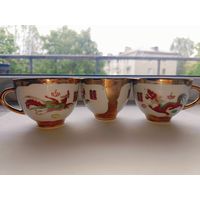Винтажные китайские чашки "Красный дракон". Фарфор ( 3 шт.)