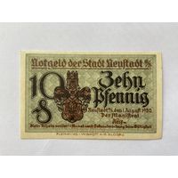 Нотгельд 10 пфеннигов Ньюштадт. Веймарская республика - 1602