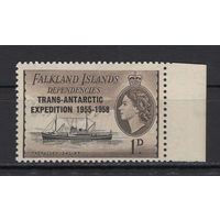Фолкленды /Falkland Islands 1956** 1d Корабль надпечатка Транс-антарктическая экспедиция Mi#34