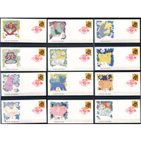 Китай - 1988г. - новогодние тематические конверты, FDC/КПД - 12 конвертов с гашением первого дня - . #3-WB--CP-8