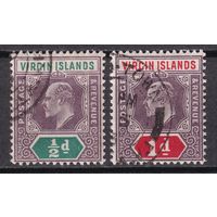 11.BrKCI. Великобритания. Колонии. Виргинские острова. Стандарт. Эдуард. 1904 г. 1/2P, 1P. Mi.##26/27.