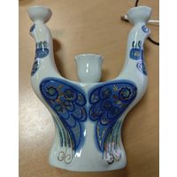 Подсвечник в виде птиц с орнаментом. Фарфор, роспись, золочение. Полонский ЗХК, скульптор Погребная. СССР 1973-1991 года.