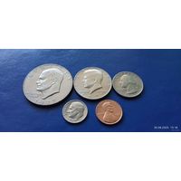 1 доллар,50,25,10 и 1 центы 1977 год США  Эйзенхауэр (Состояние на фото)