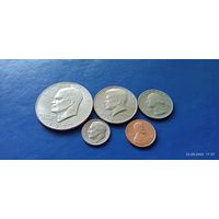 1 доллар,50,25,10 и 1 центы 1977 год США  Эйзенхауэр (Состояние на фото)