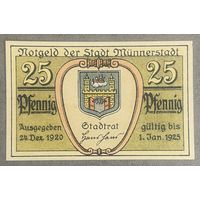 Нотгельд , 25 пфеннигов, Мюннерштадт  1920 год. Веймарская республика
