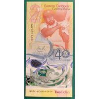 2 доллара 2023 (2024) - полимер - Восточные Карибы - UNC  - 40 лет Центральному банку