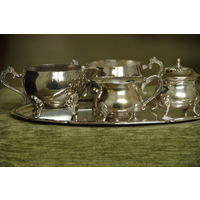 Набор ( серебрение )5 предметов  ( поднос 18 х 26 см )