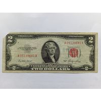 США 2 $ красная печать 1953 (обрезан угол)