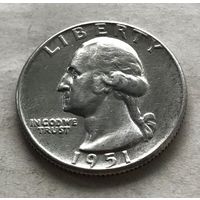 США 25 центов (квотер) 1951 (Филадельфия) - серебро 0,900, состояние!