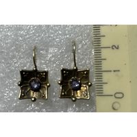 Серьги серебро 875 в позолоте с бледно сиреневым камушком