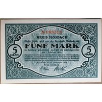 Германия 5 марок 1918 г Мосбах (Mosbach) 363.01. UNC, очень не частая