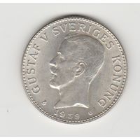 Монета 2 кроны 1938. Швеция. Серебро.