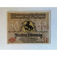 Германия, нотгельды, 50 пфеннигов 1921 год, Штутгарт, 1289.1а 1921, Литера - B.