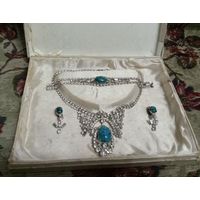 Шикарное антикварное колье, браслет и серьги. Натуральный камень. Старая Франция.