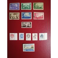 Марки СССР. Метрополитен 1950 г. 5 марок из 7 с наклейками. 5 марок стандарт прост. бумага чистые. 1 марка из серии 1966 г. туризм чистая.