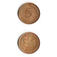5 пфеннигов Германия 1993 года(A)