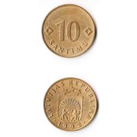 10 сантимов Латвия 1992 год