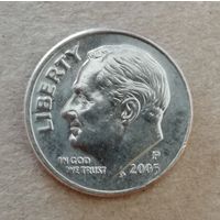 США 10 центов (дайм) 2005 год, "Р", "Roosevelt Dime", KM# 195a , ю