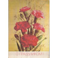 Чистая открытка 1990г. "С праздником! Гвоздики" фото И. Дергилев