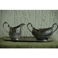 Сахарница + молочник +  поднос  ( серебрение )