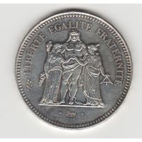 Монета 50 франков 1975 года. Франция. Серебро.