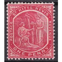 171.BrK. Великобритания. Колонии. Сент Китс и Невис. Национальные мотивы. Стандарт. 1907 г. 1p. Mi.#14