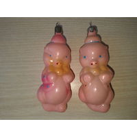 Поросята в тельняшке, свинки морячки  - два поросенка - новогодние елочные игрушки СССР