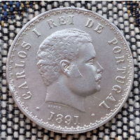 Португалия 500 рейсов 1891 года. Король Карлос I. Серебро! Сторгуй за свою цену, предложи обмен! Y100