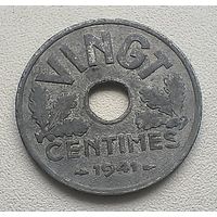 Франция 20 сантимов, 1941. "VINGT".  1-8-5