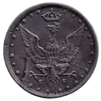 КОРОЛЕВСТВО ПОЛЬСКОЕ  (РЕГЕНТСКОЕ) 10 ФЕНИГОВ 1917. НЕЧАСТАЯ. БРАК. МНОЖЕСТВЕННЫЙ РАСКОЛ ШТЕМПЕЛЯ