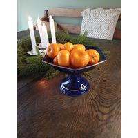 Ваза на ножке кобальт с золотом для конфет или фруктов Bareuther Waldsassen Bavaria echt Cobalt, Германия