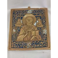 Икона "Николай Чудотворец". Литье. с эмалями. Отличное состояние. 10Х11см.