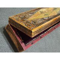 БОЛЬШАЯ ШКАТУЛКА В РУССКОМ СТИЛЕ С ЗАМОЧКОМ!  РОСПИСЬ НА КРЫШКЕ ! МАСТЕРСКАЯ РЕЗЬБА! ВЫЖИГАНИЕ! КОНЕЦ 19-НАЧАЛО 20 ВЕКА