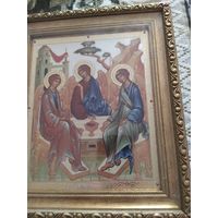 Икона Троица золочение в киоте под стеклом очень красивая 28/24