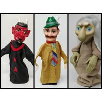 Кукла-перчатка. СССР Чёрт, Охотник, Баба Яга, Одним лотом 3 шт. С рубля