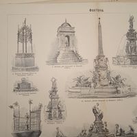 ФОНТАНЫ.  Энциклопедическая гравюра конец 19в.  Спб. 32х24см.