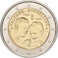 2 евро 2022 Италия Джованни Фальконе и Паоло Борселлино UNC из ролла