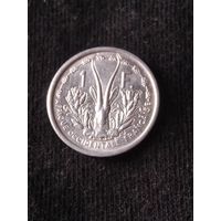1. Распродажа! Французская Западная Африка 1 франк 1948 г. Нечастая! UNC!