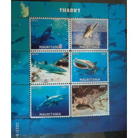 Блок  РЫБЫ МОРСКИЕ ОБИТАТЕЛИ ФАУНА   MNH