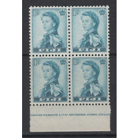 Фиджи 1954 ** Queen Elizabeth II, кварт 4 марки с нижним полем (SG 281)