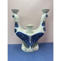 Подсвечник Павлины фарфор Полонне три рожка ПТИЦЫ ручная роспись золотом нечастый