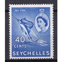 112.BrKSe. Великобритания. Колонии. Сейшельские острова. Елизавета II. Местные мотивы. 40C. 1954 г. Mi.#180. MNH.