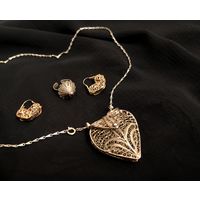 Набор, кулон, сережки, кольцо мельхиор винтаж