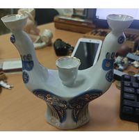 Подсвечник в виде птиц с орнаментом , фарфор, роспись, золочение, Полонский ЗХК, скульптор Г. Погребная, СССР