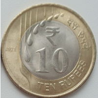 Индия 10 рупий 2021 год новый тип ходовых монет биметалл